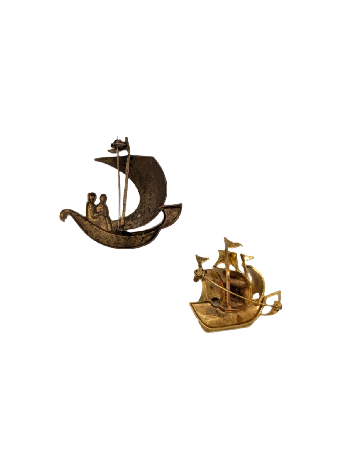 Broochella Damascene vintage brooch pin duo pair sailboat ship gold tone red black luxury designer men’s women’s 
