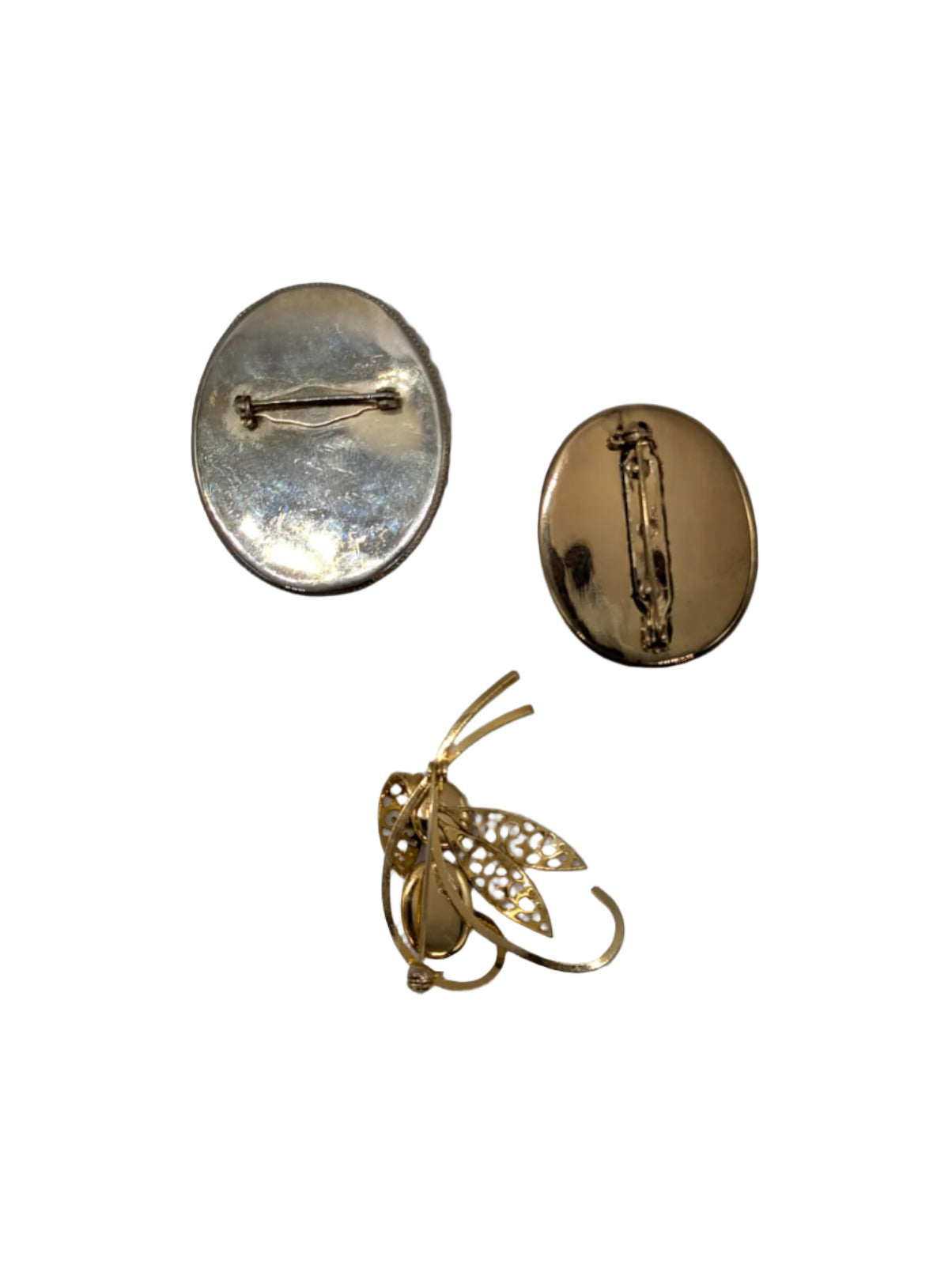 Broochella cabinet of curiosities vintage brooch pin trio cameo floral gold tone women’s men’s designer 