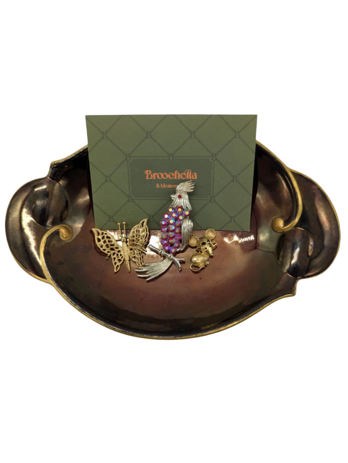 Broochella Curious creatures vintage brooch pin trio set animal gold tone bird mouse butterfly rhinestone luxury 