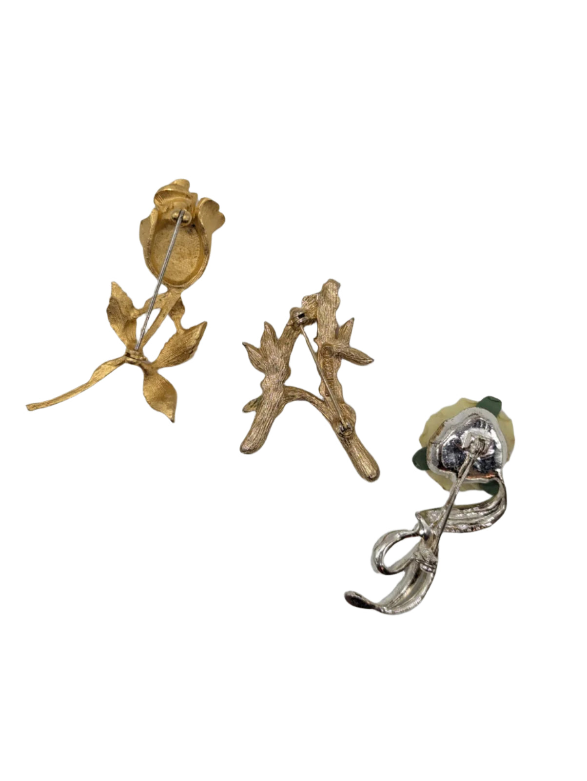 Broochella Floral reverie vintage brooch pin trio set gold tone metal flower luxury men’s women’s 