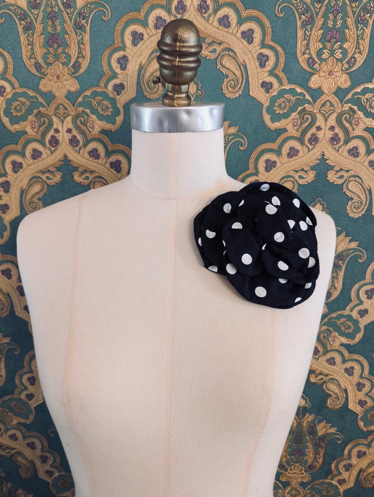 Broochella florella flower brooch pin black white polka dot spot cotton handmade luxury designer men’s women’s 