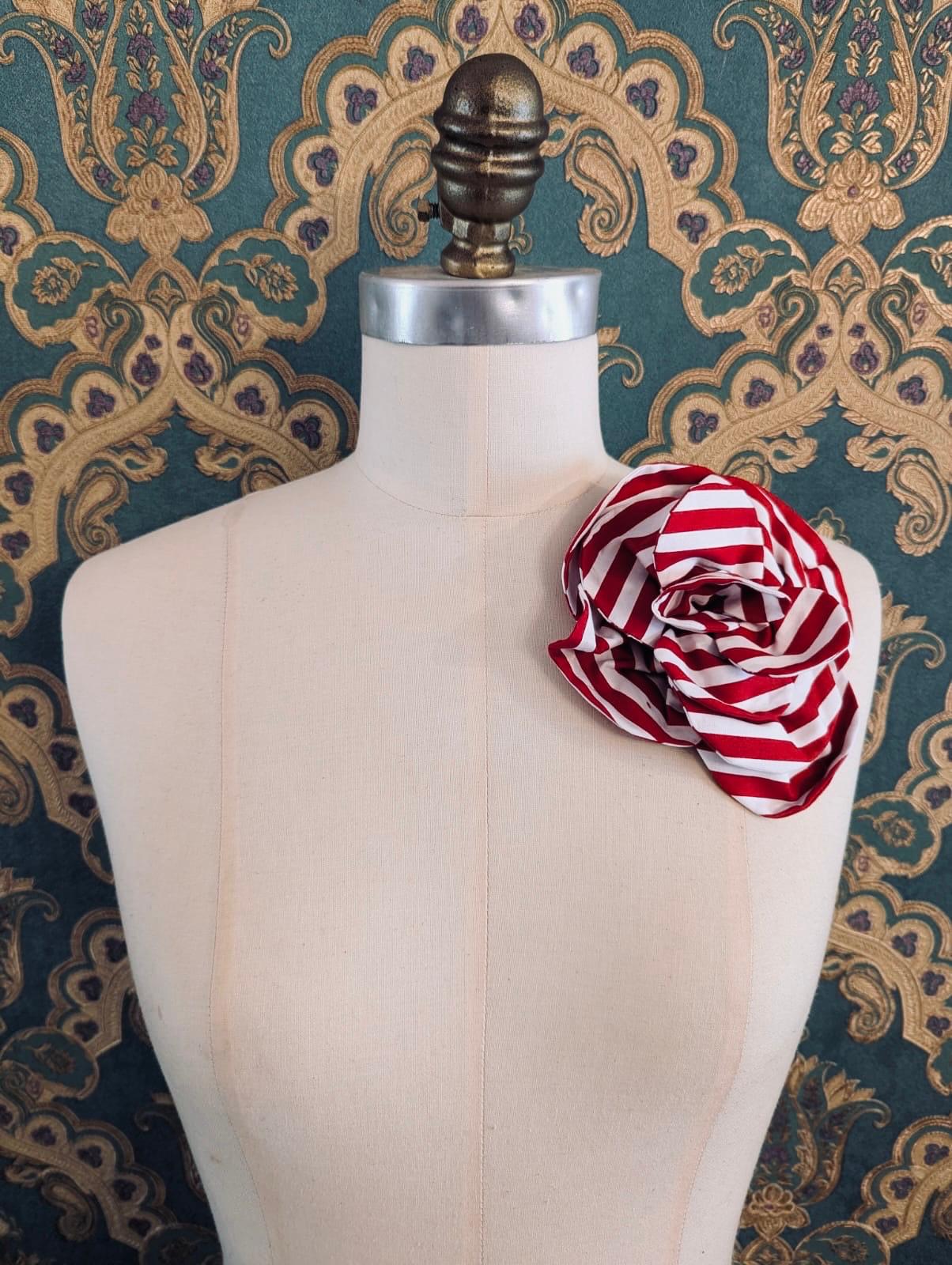 Broochella florella flower brooch pin red white stripes striped cotton handmade luxury designer women’s men’s 