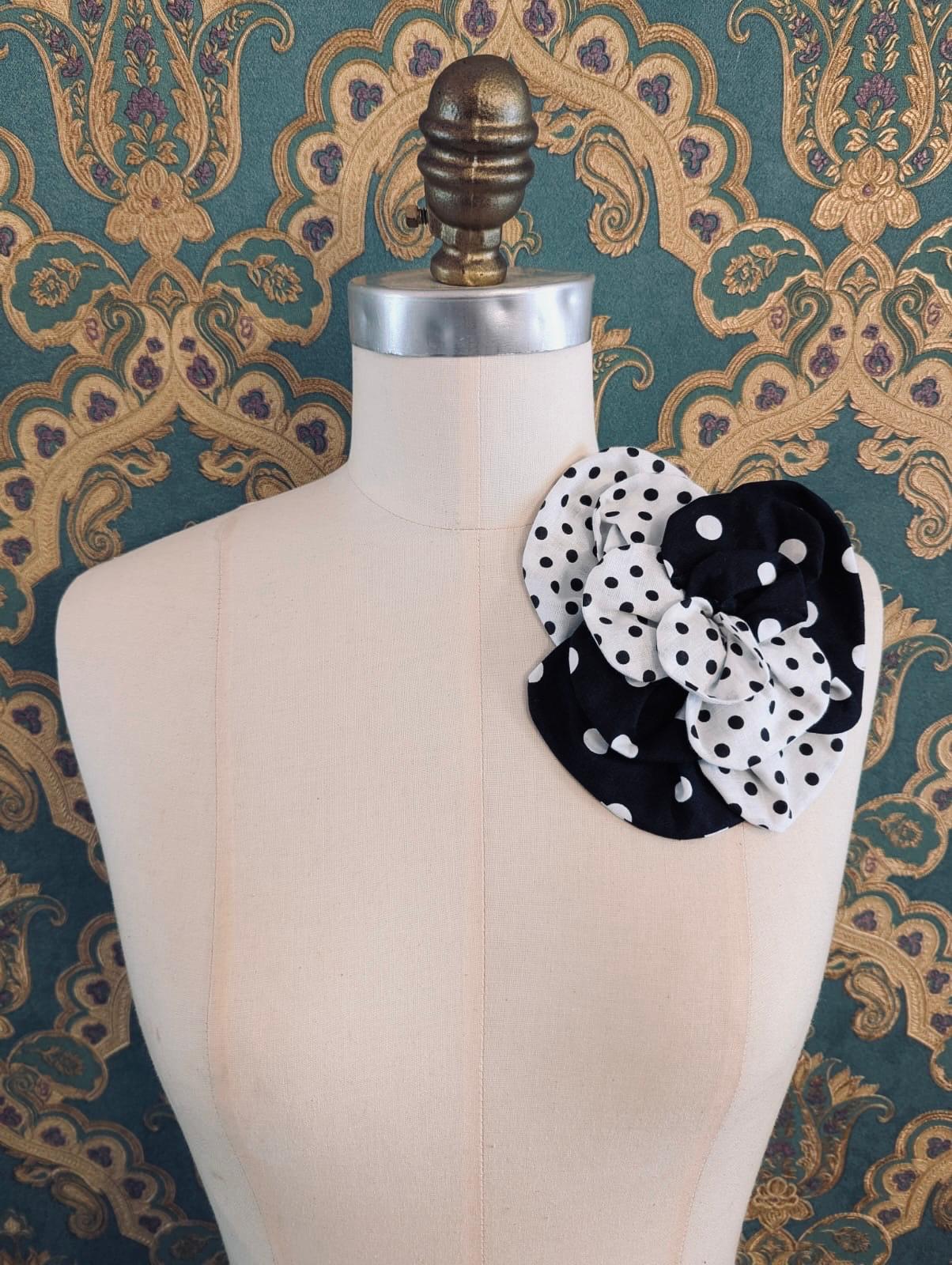 Broochella florella spot stripe flower brooch pin black white cotton handmade luxury designer men’s women’s 