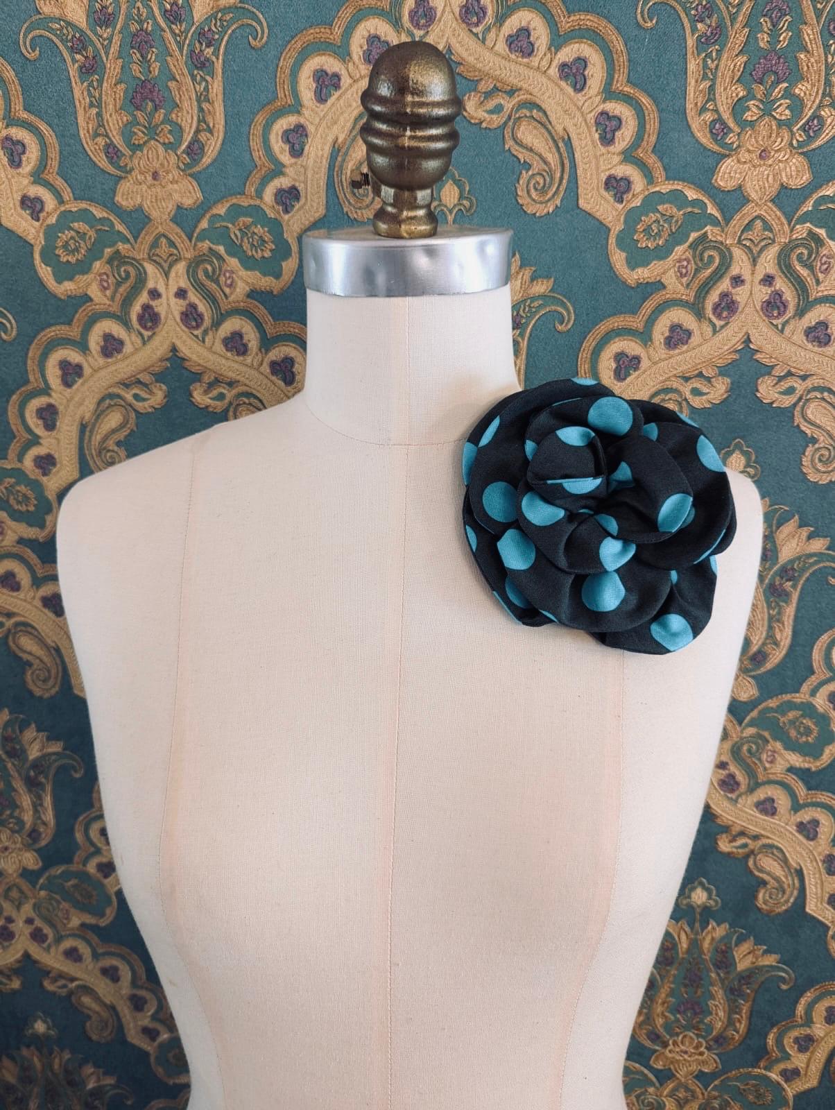 Broochella florella flower brooch pin black white polka dot spot cotton handmade luxury designer women’s men’s 