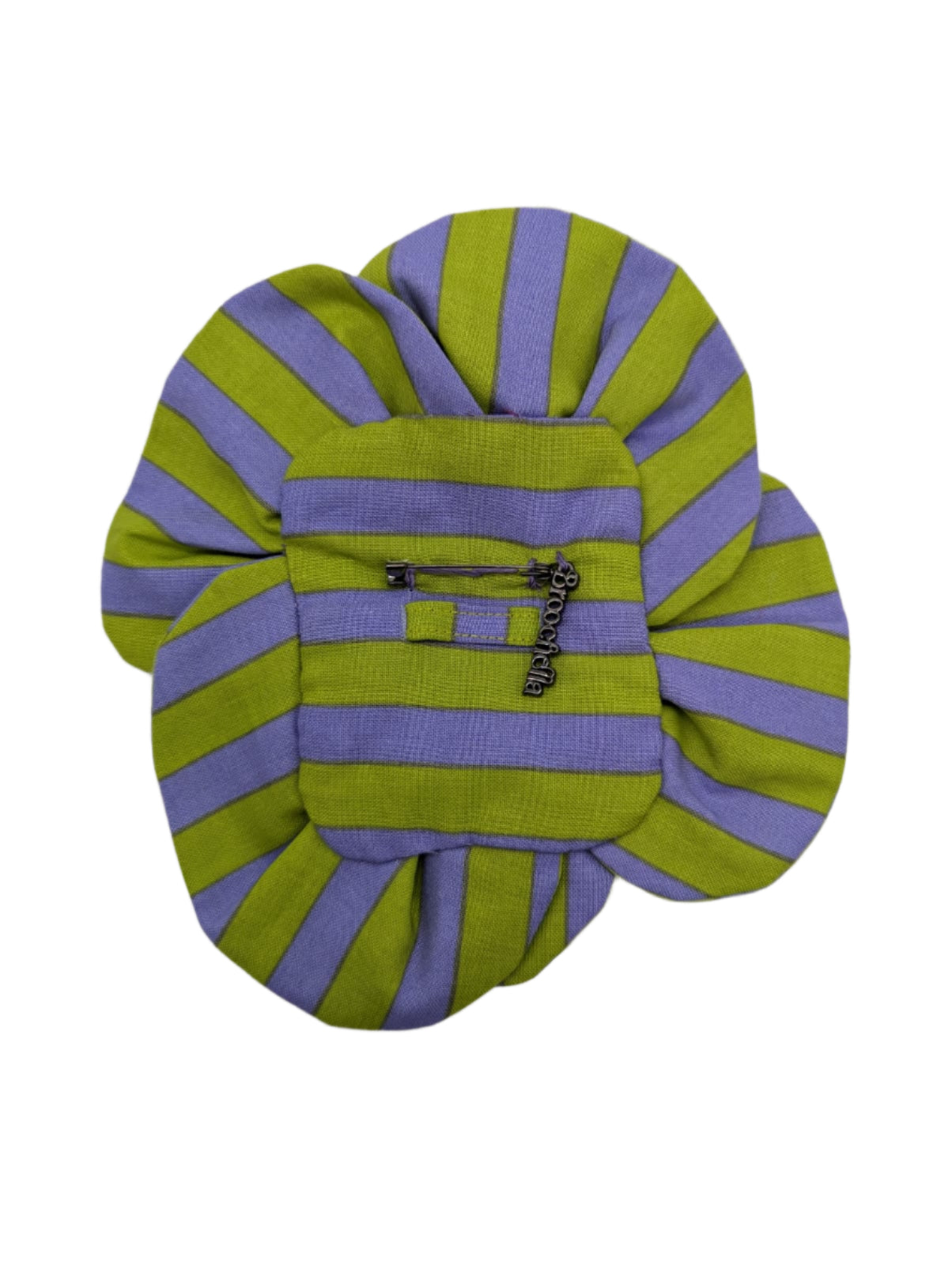 Broochella florella flower brooch pin green purple stripes striped cotton handmade designer luxury women’s men’s 