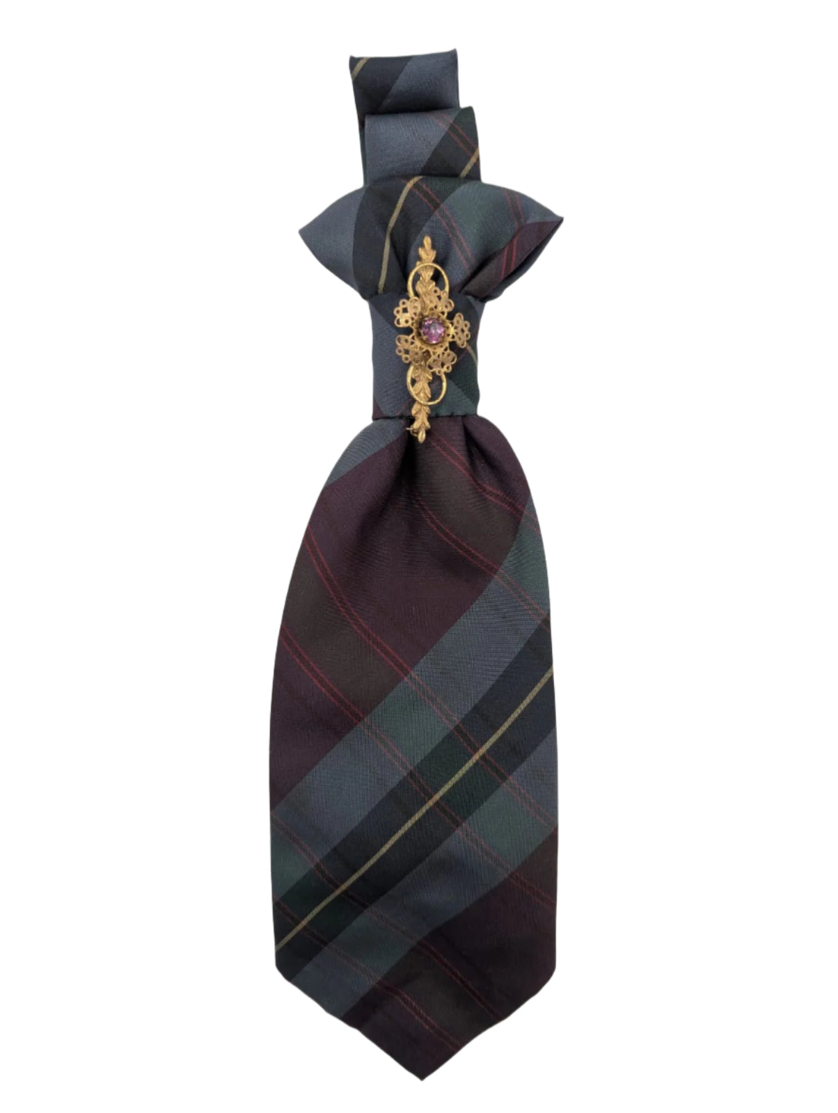 Broochella Montecristo Cravatta Tie brooch pin upcycled handmade vintage gold tone metal embellishment men's women's  designer luxury multicoloured burgundy green stripes