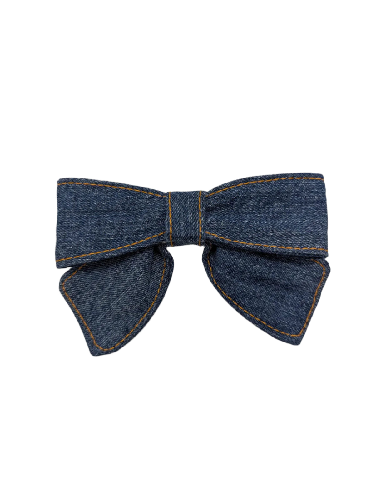 Broochella small denim bow brooch pin mid wash blue denim handmade upcycled jeans luxury designer 