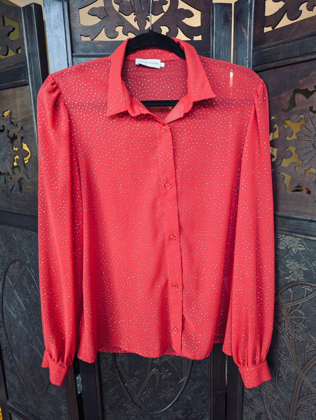 Scanlan Theodore Red Glitter Blouse- AU 8