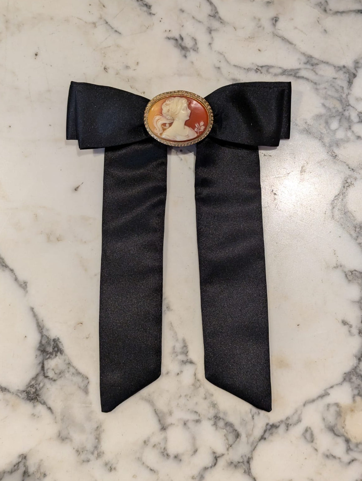 Broochella Camée de Nuit bow brooch pin black satin vintage cameo handmade luxury designer women's men's 