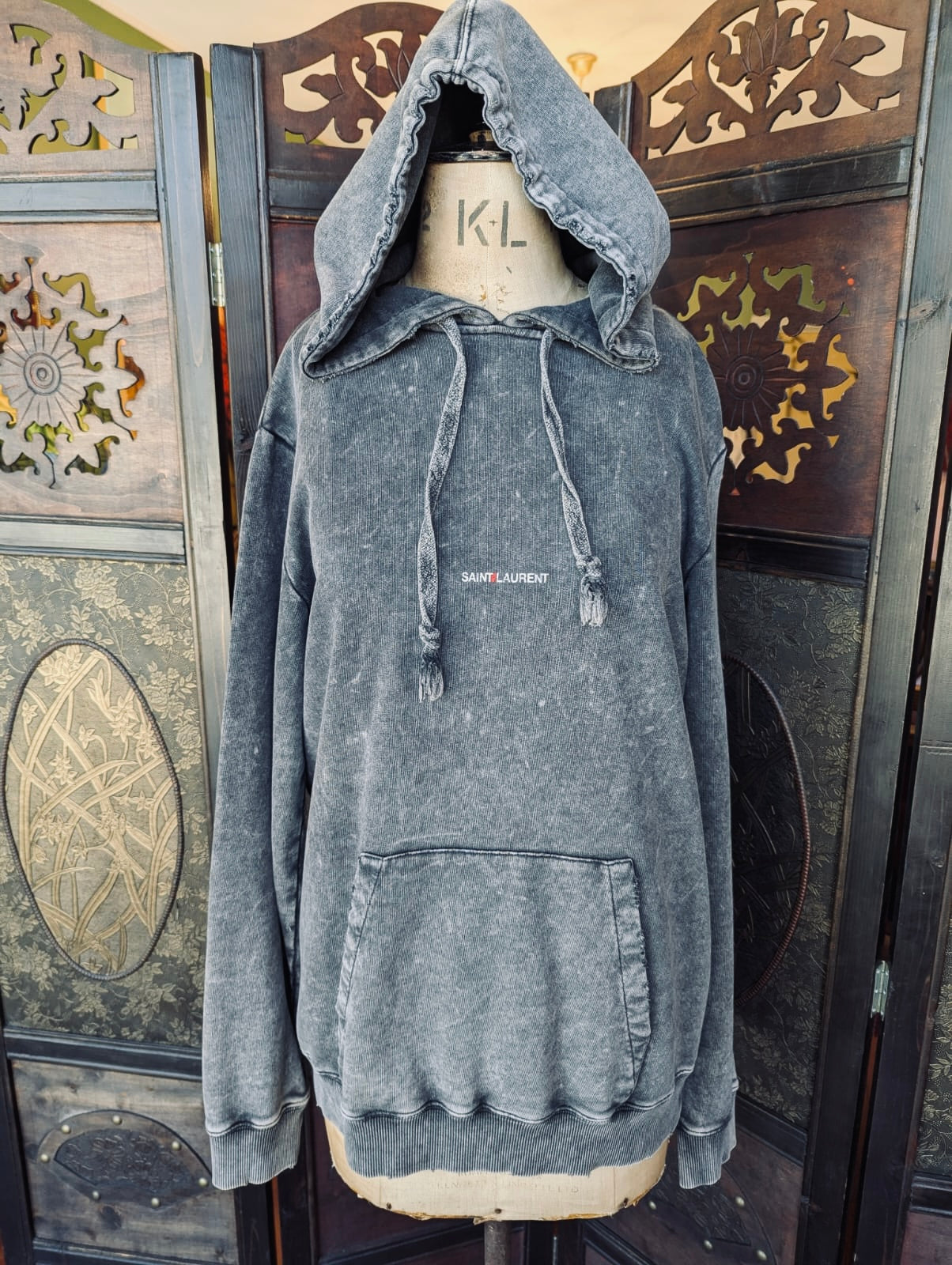 Saint Laurent Distressed Black Cotton Hoodie – Size Small
