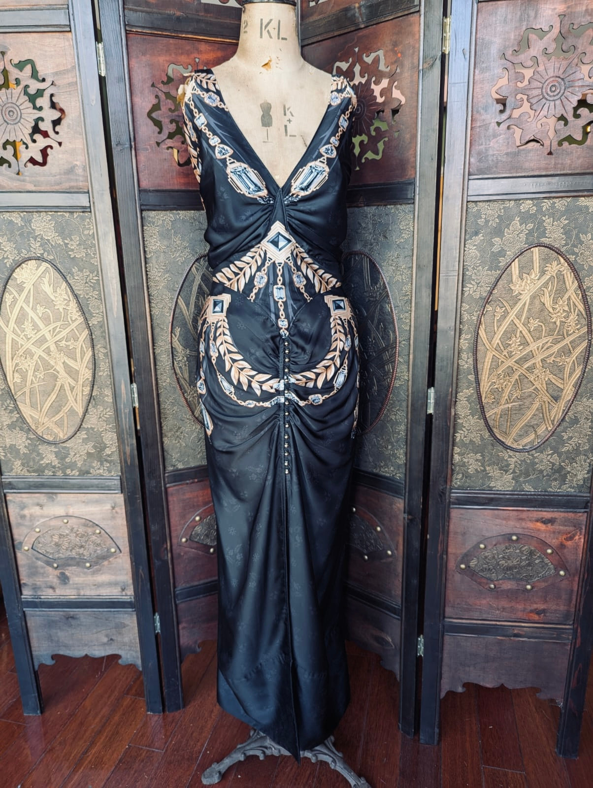 Paco Rabanne Black Printed Maxi Dress – Size 38 (Polyester)