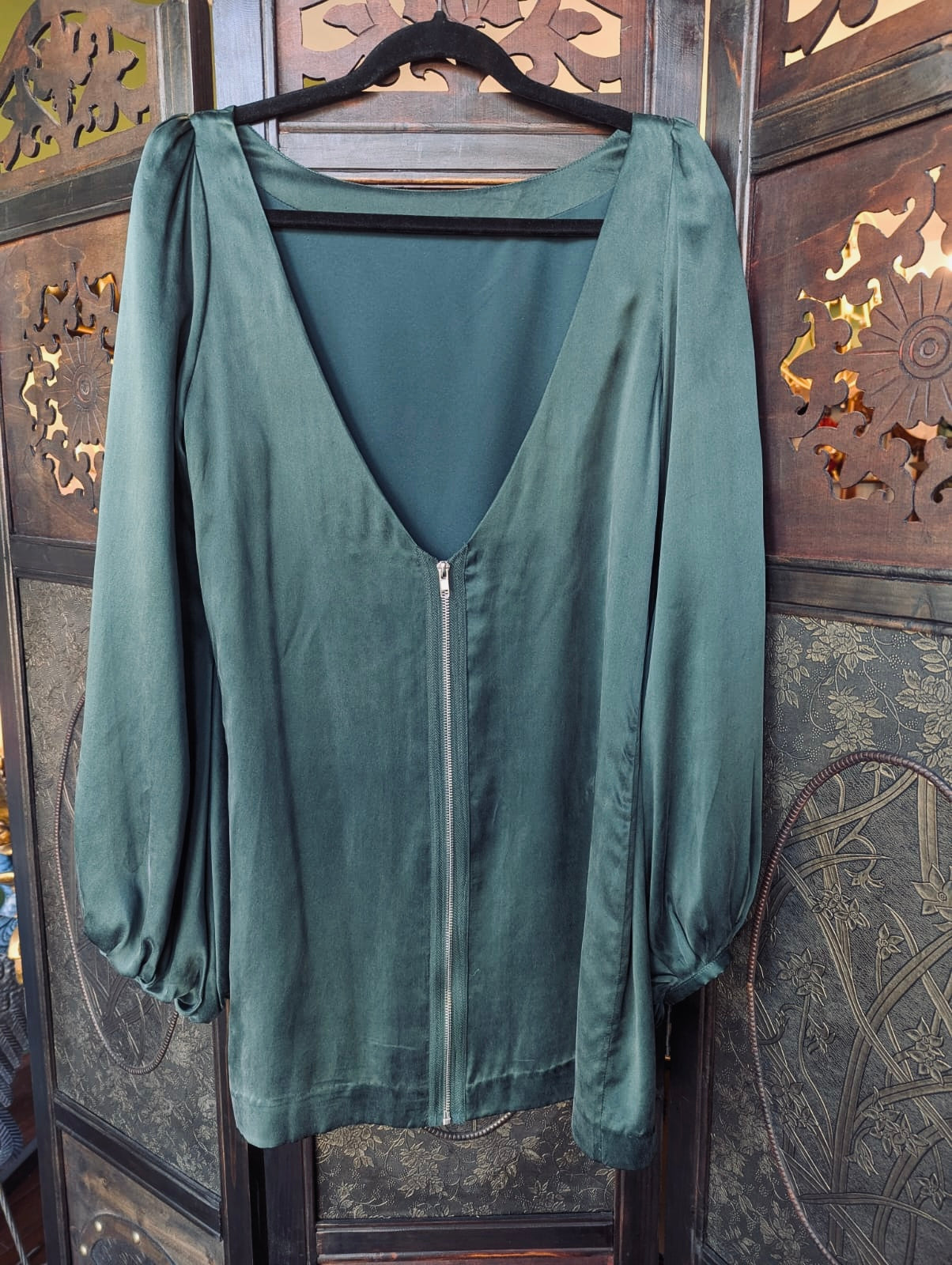 Asilio “Time Tunnel” Green Silk Mini Dress – AU 10 / Medium, Zip Back