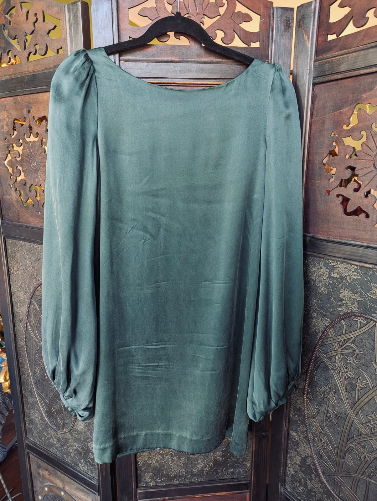 Asilio “Time Tunnel” Green Silk Mini Dress – AU 10 / Medium, Zip Back