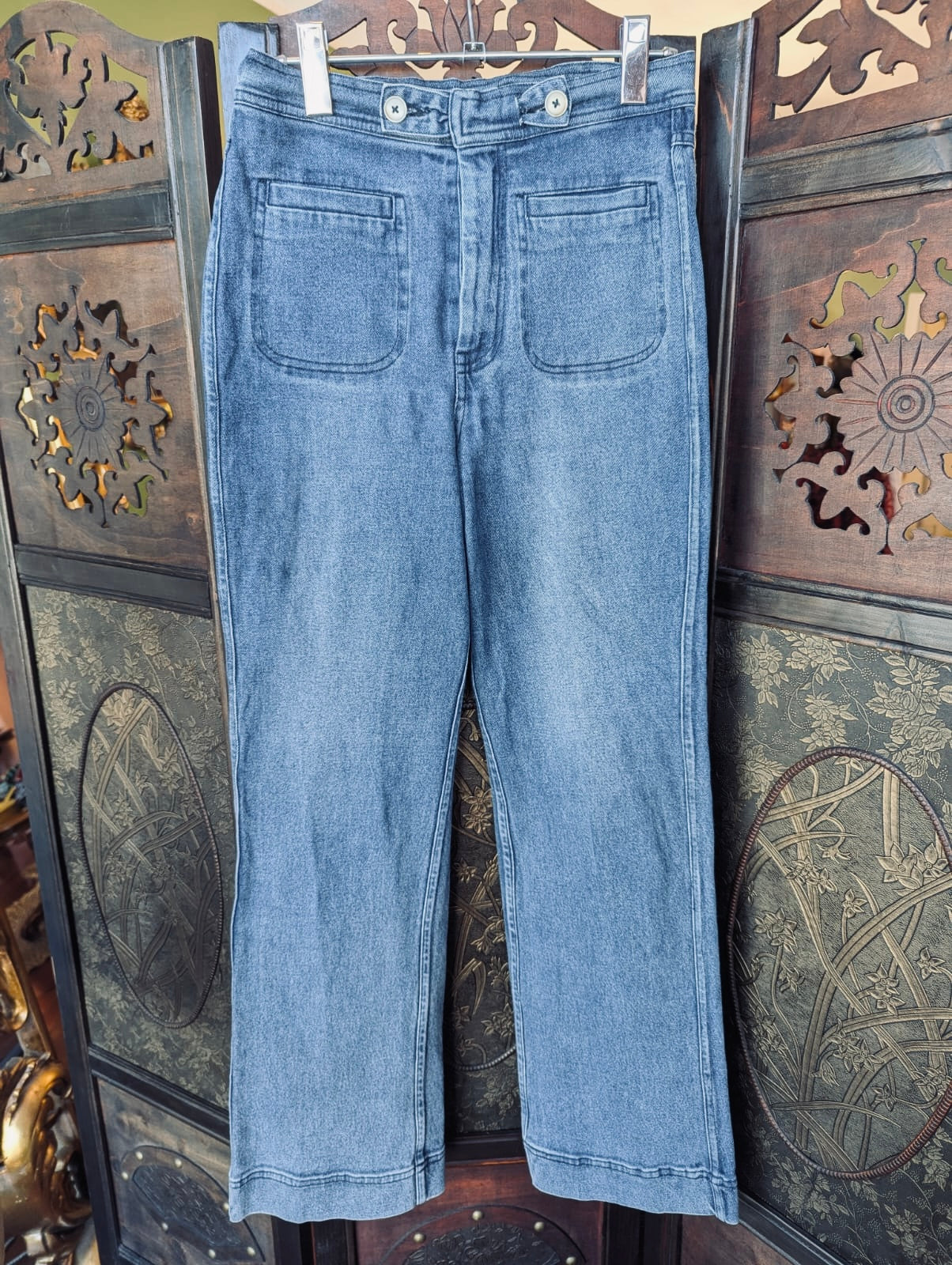 Flannel High-Waisted Jeans – Size 1 – Blue Denim