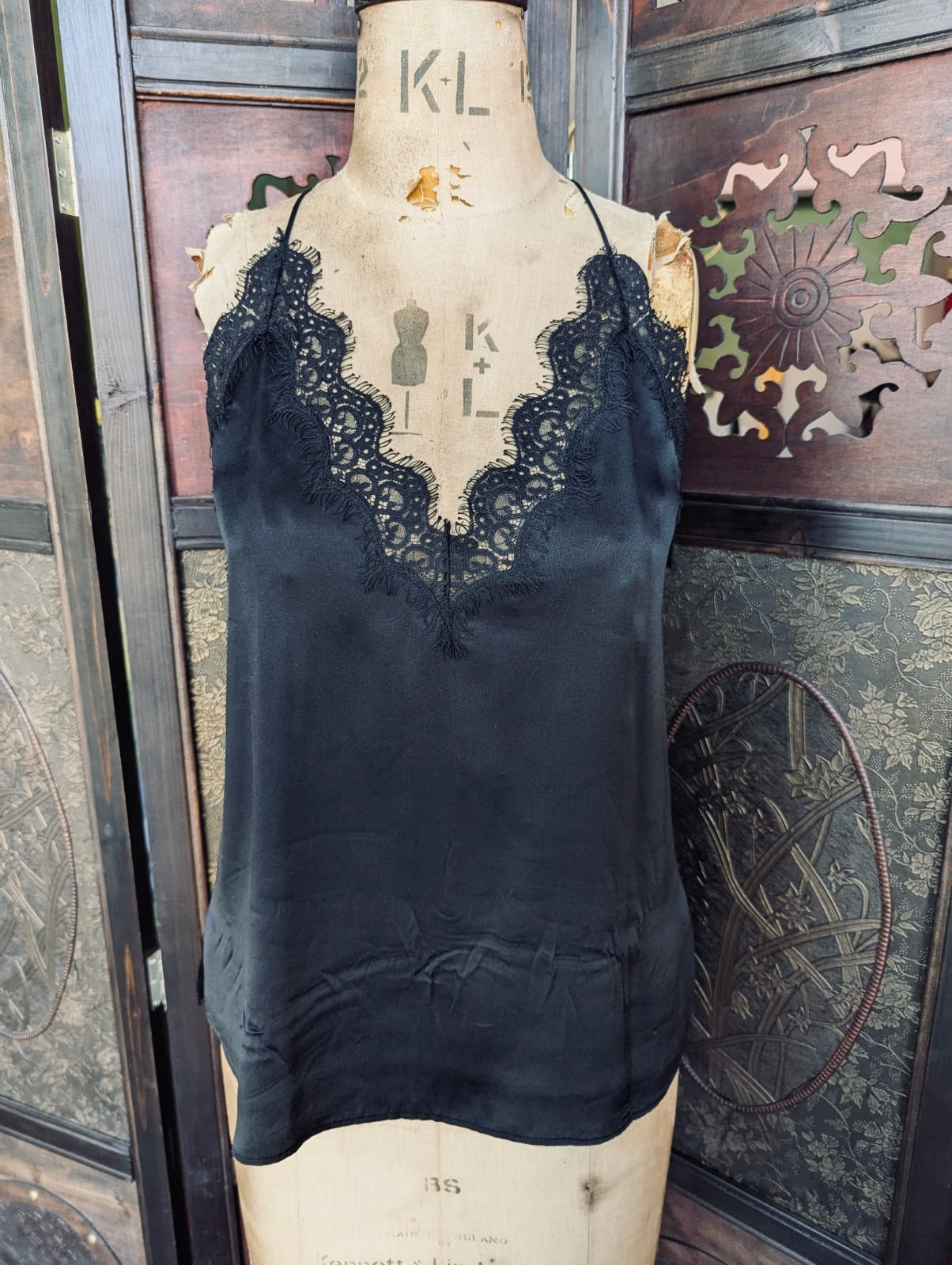 Cami NYC Black Silk Camisole with Lace Trim – Size Small