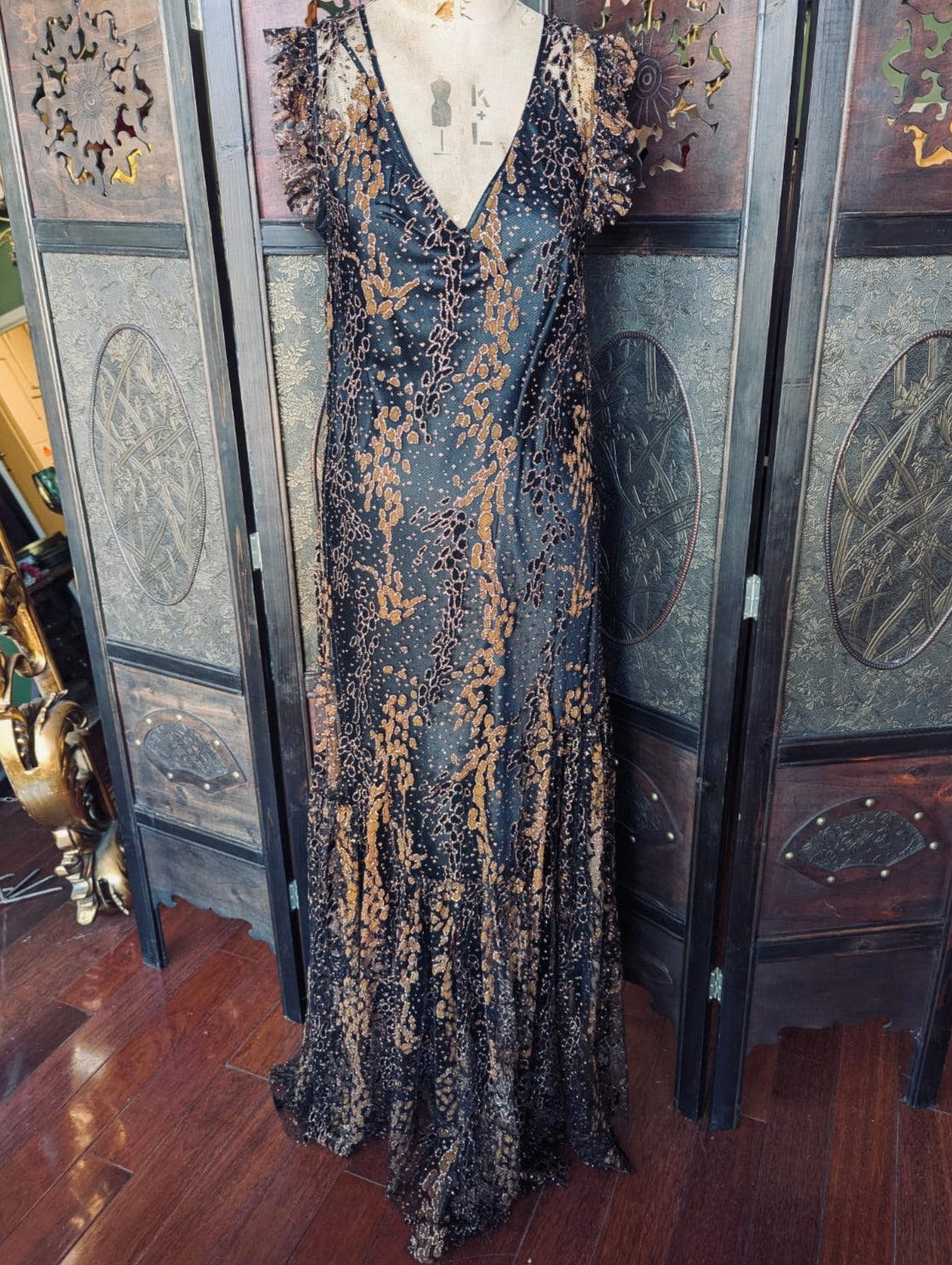 Opening Ceremony Black & Copper Metallic Maxi Dress – US 4