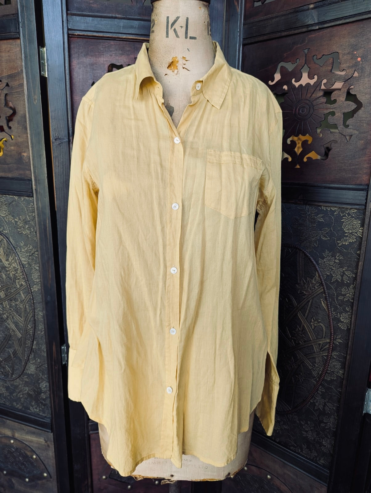 Nili Lotan Cotton Mustard Yellow Button-Up Shirt – Size L