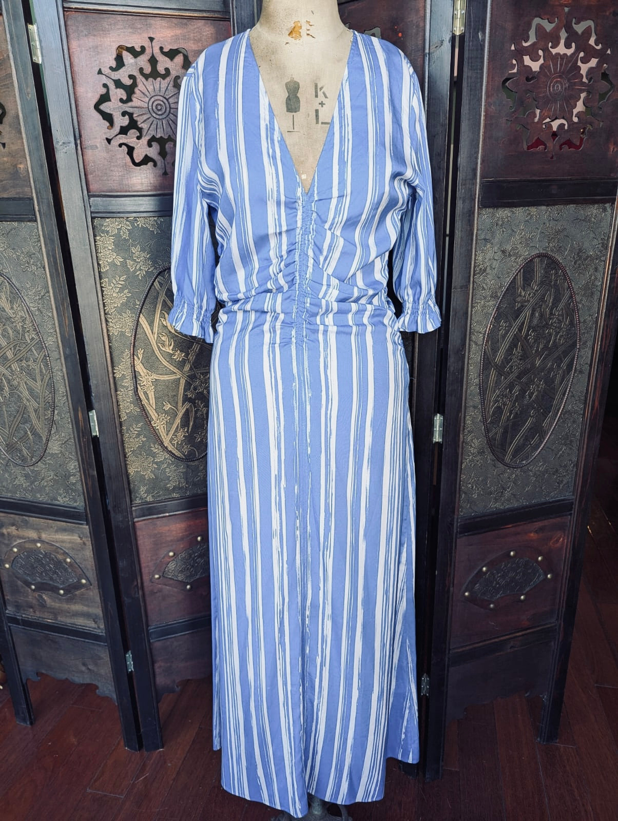Baum und Pferdgarten Blue Striped Silk Maxi Dress – Size 38