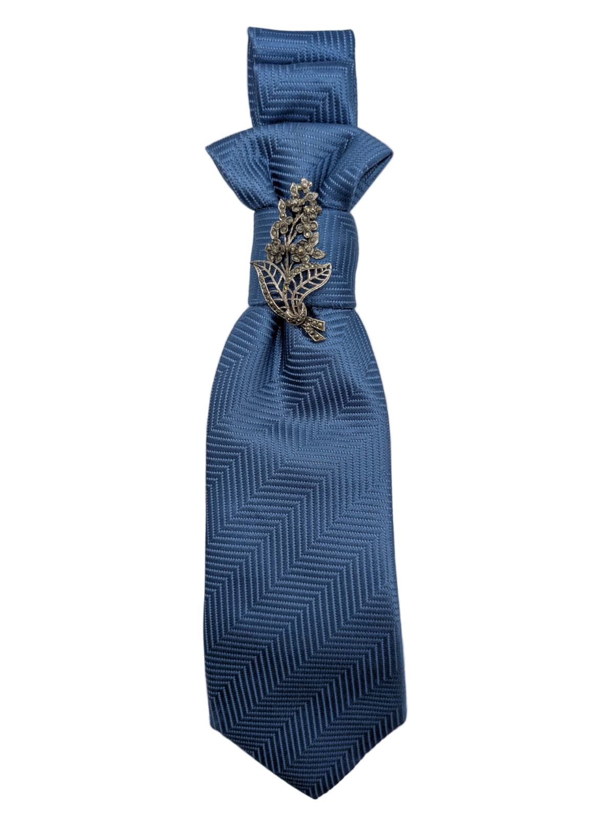 Broochella Montecristo Cravatta tie brooch pin handmade luxury designer men's women's vintage embellishment blue silver