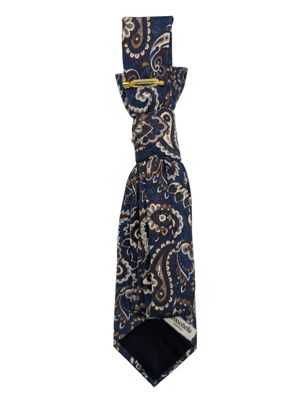 Broochella Montecristo tie brooch pin handmade luxury designer handmade men's women's vintage embellishment blue paisley silver