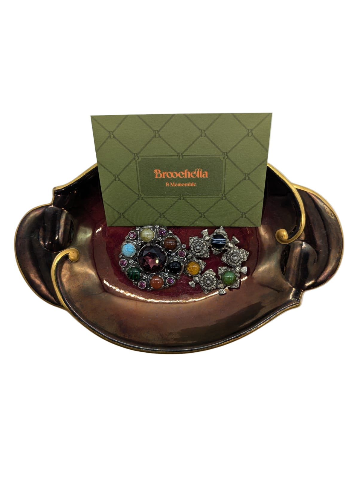 Broochella brooch pin duo vintage silver tone crystal bejewelled stones men's women's luxury designer collectable 