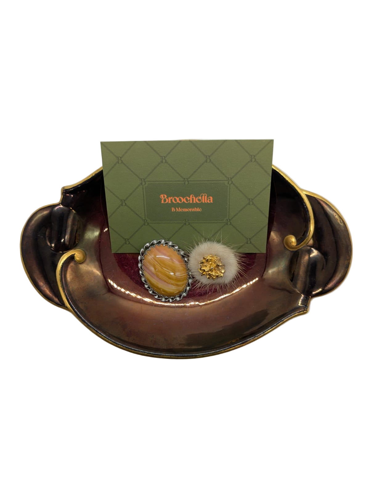 Broochella Miele di Siena brooch pin pair vintage collectable luxury designer men's women's men's gold silver fur