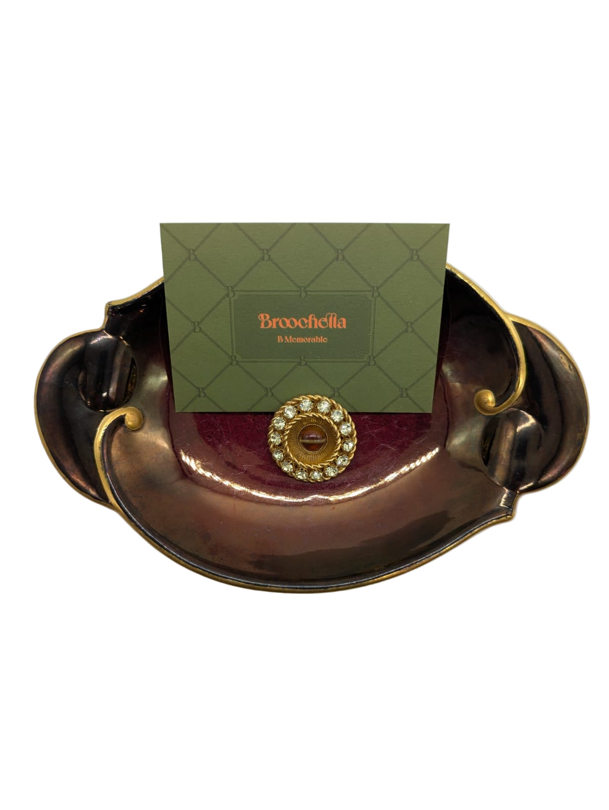 Broochella Sole di Firenze gold tone metal brooch crystal stone vintage pin luxury designer men's women's 