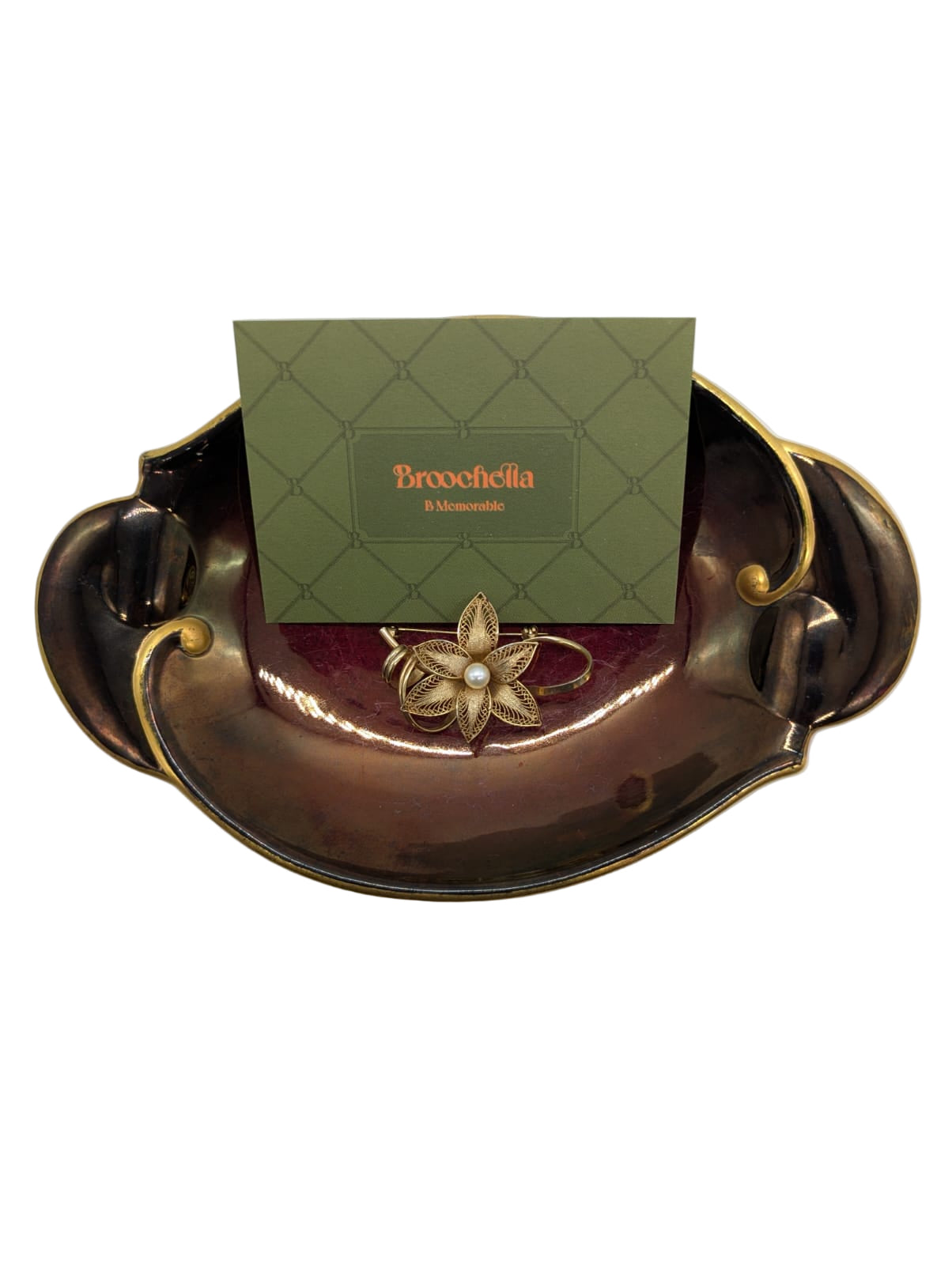 Broochella Fiore di Venezia Brooch Pin gold tone metal faux pearl vintage men's women's luxury designer 