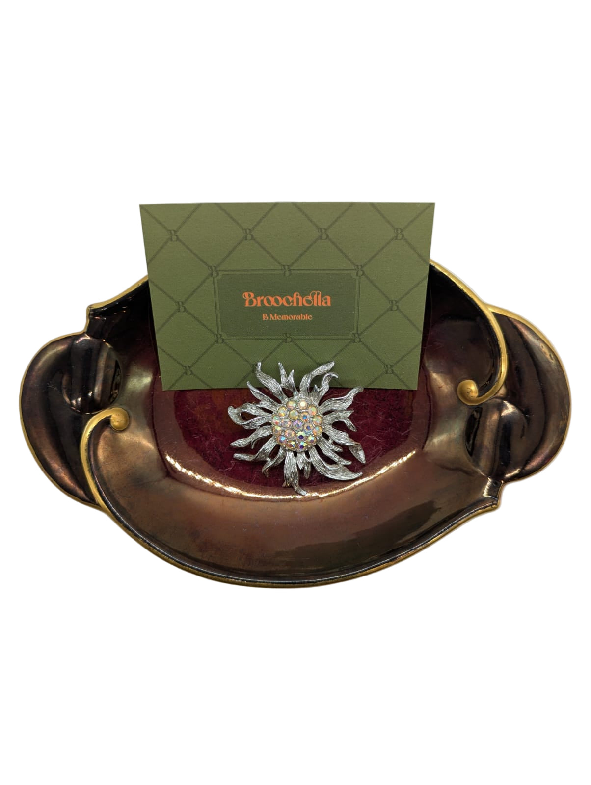 Broochella Aurora Sunburst Brooch Pin by Sarah Coventry Silver crystal centre men's women's luxury designer 