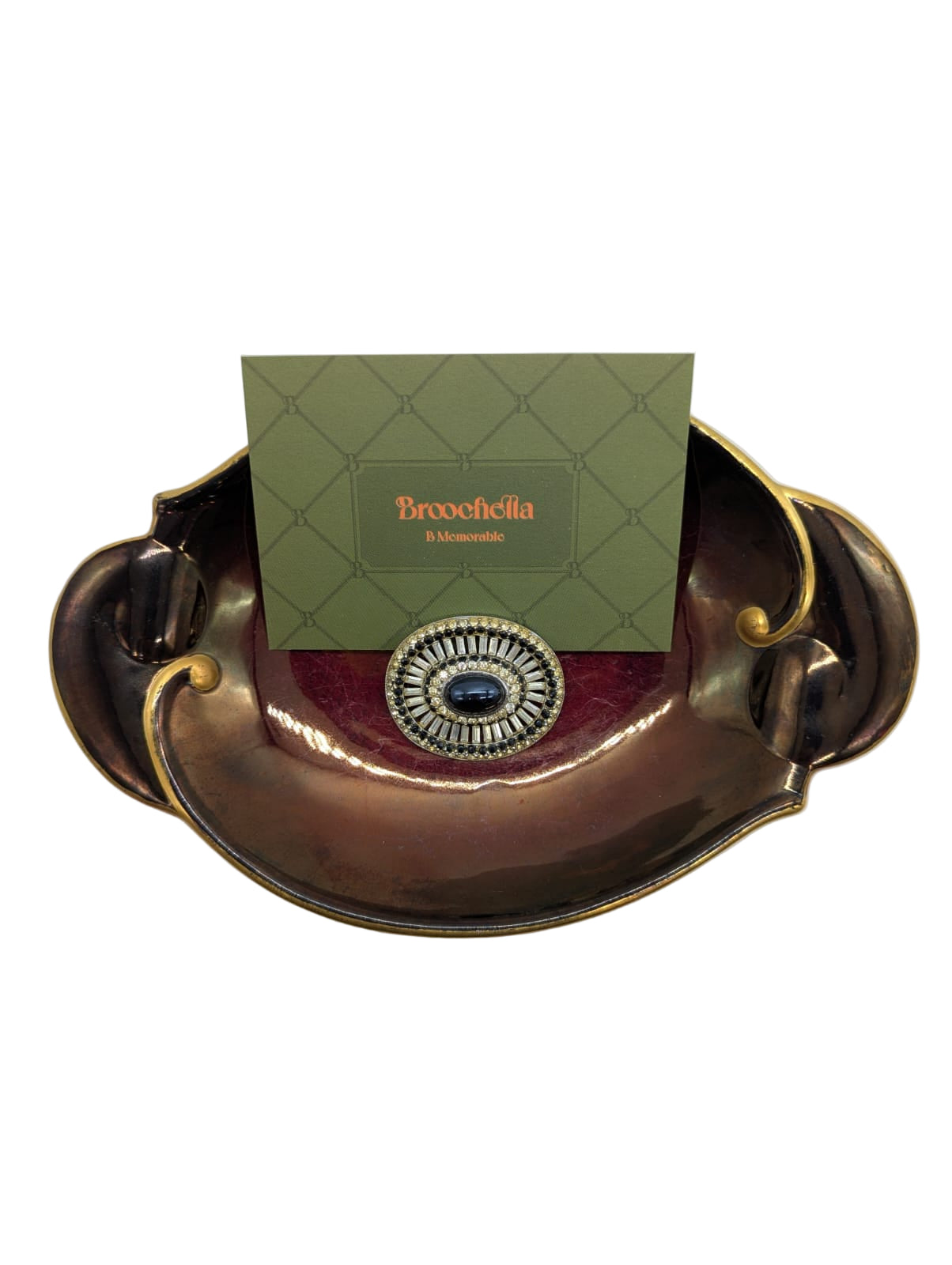 Broochella Notte Romana Vintage brooch pin gold tone black crystal embellishment men's women's luxury designer 