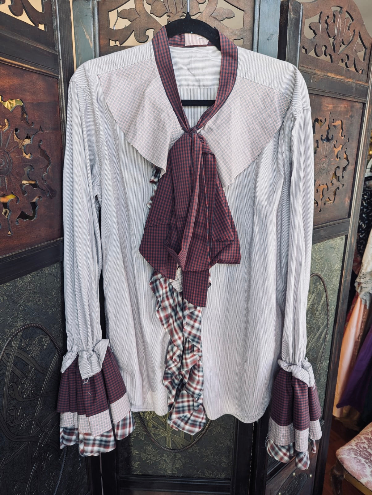 Upcycled Men's Business Shirt 10-12 AU women's ruffle shirt luxury designer