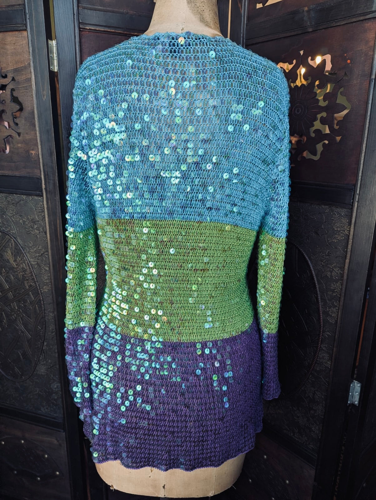Charlie Brown Sequin Cardigan – Size 2 purple blue green 