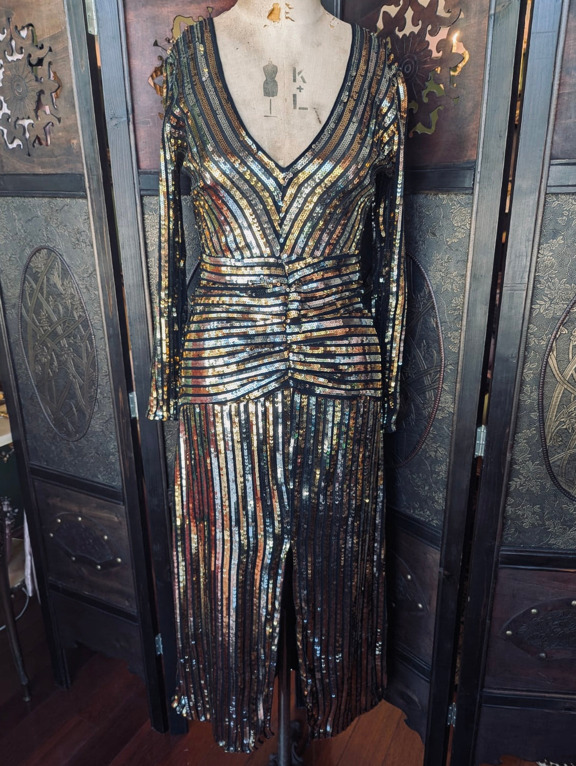 Rixo XXS gold silver black sequin dress midi long sleeve