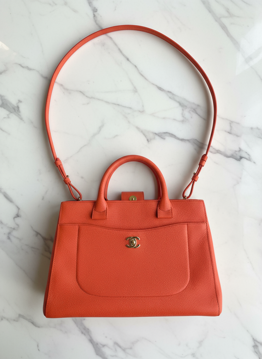 Chanel executive tote bag caviar leather orange luxury designer
