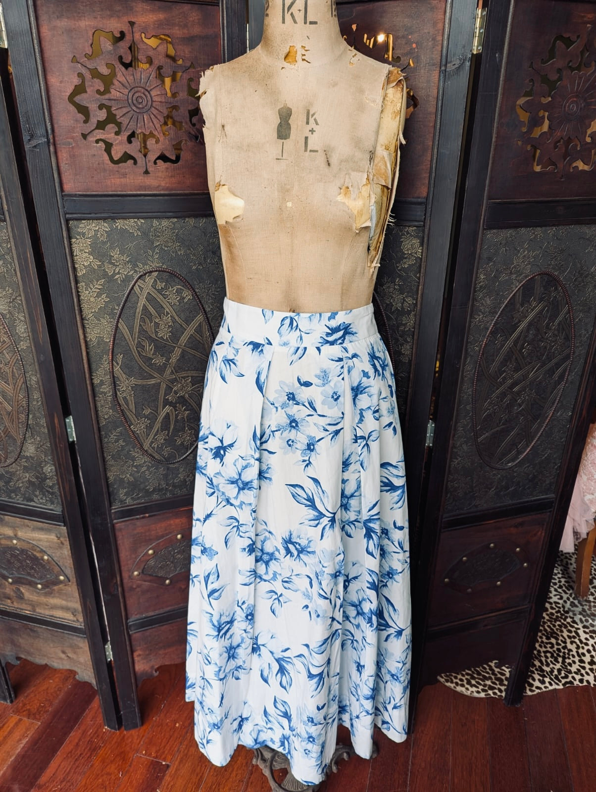 Zara white blue floral cotton maxi skirt 