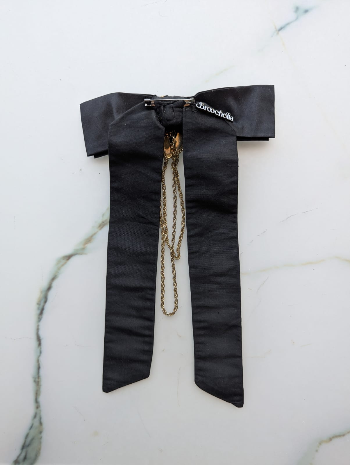 Cameo della Contessa Bow Brooch Pin black silk bow cameo and chain embellishment luxury designer handmade men's  women's 