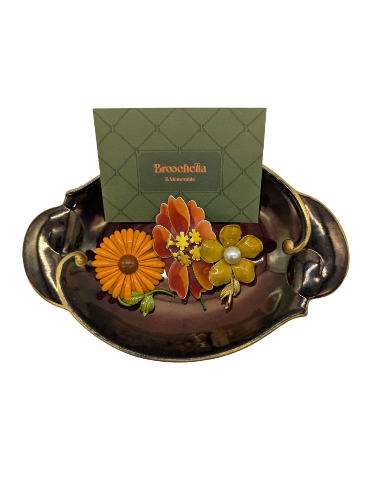 Broochella Autumn Bloom enamel vintage brooch set trio metal men’s women’s