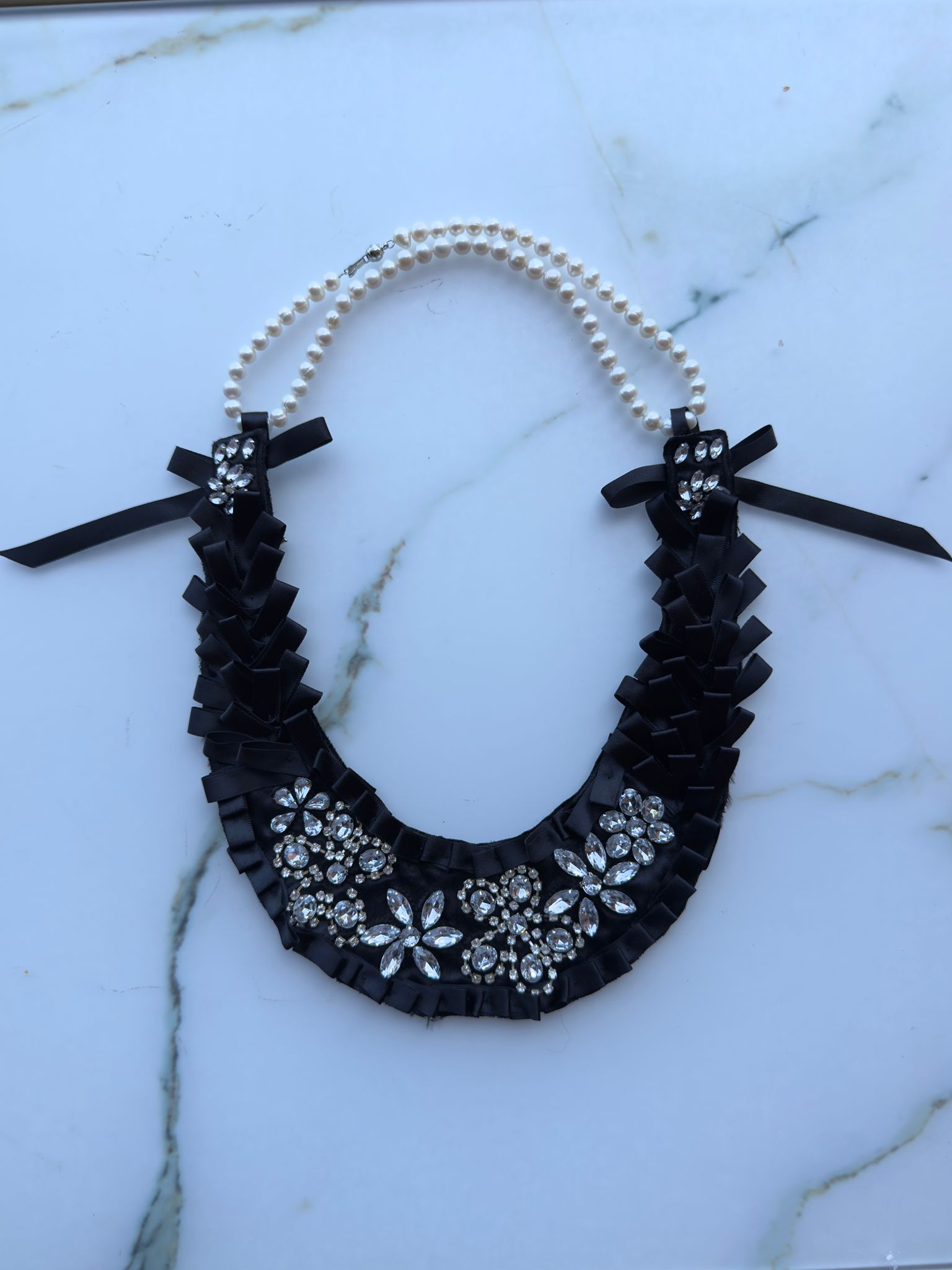 Maison Broche L'Amour Parè Necklace Bib black satin crystal handmade luxury designer 
