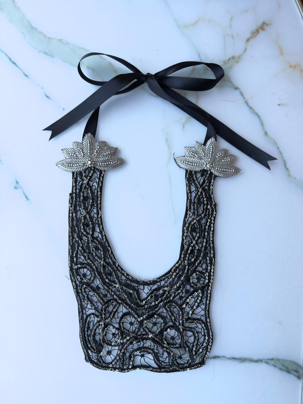 Maison Broche Le Coeur Necklace Bib luxury designer handmade luxury designer black silver chain 