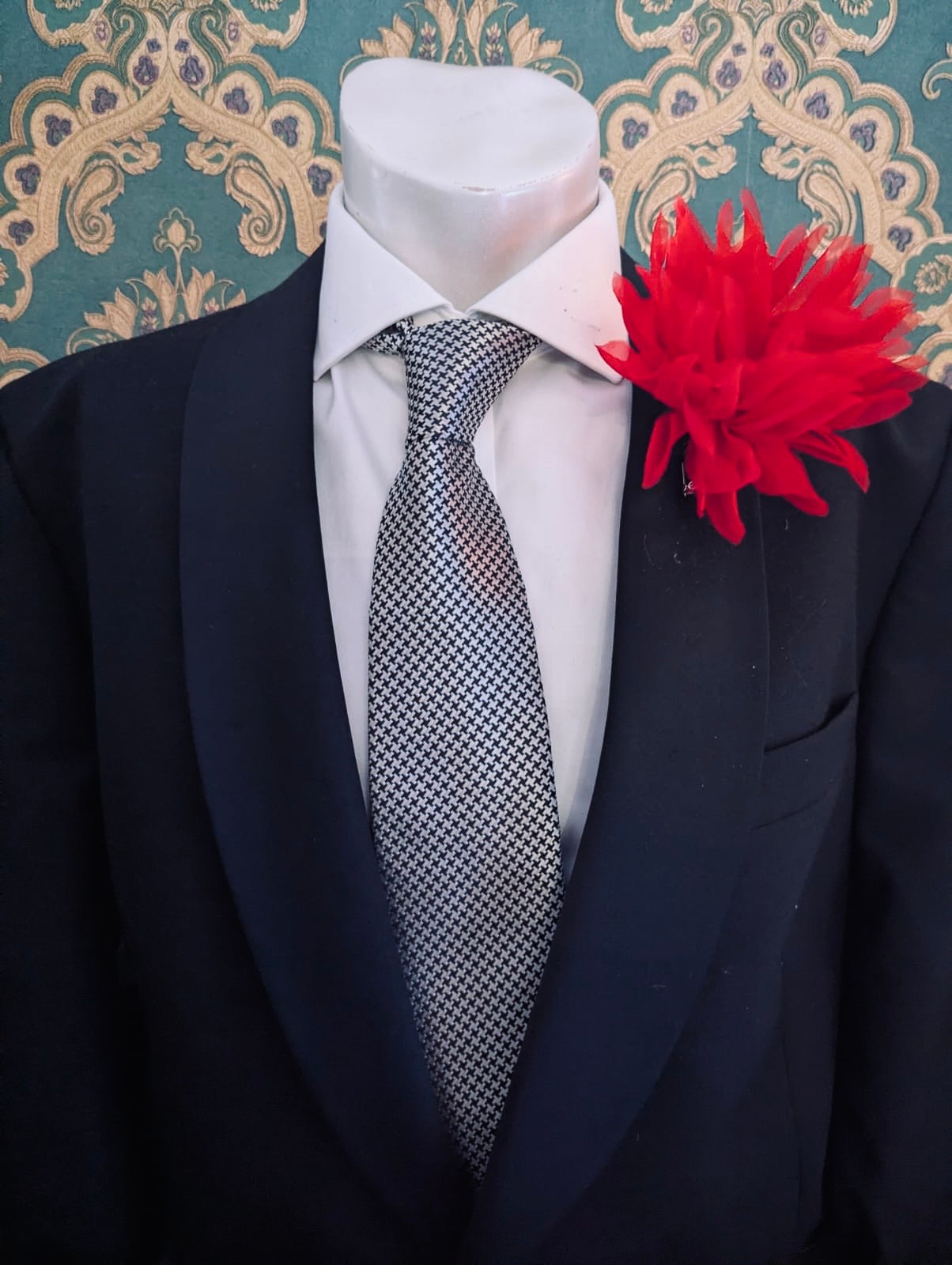 Broochella Men's Dahila flower brooch pin organza handmade luxury designer red