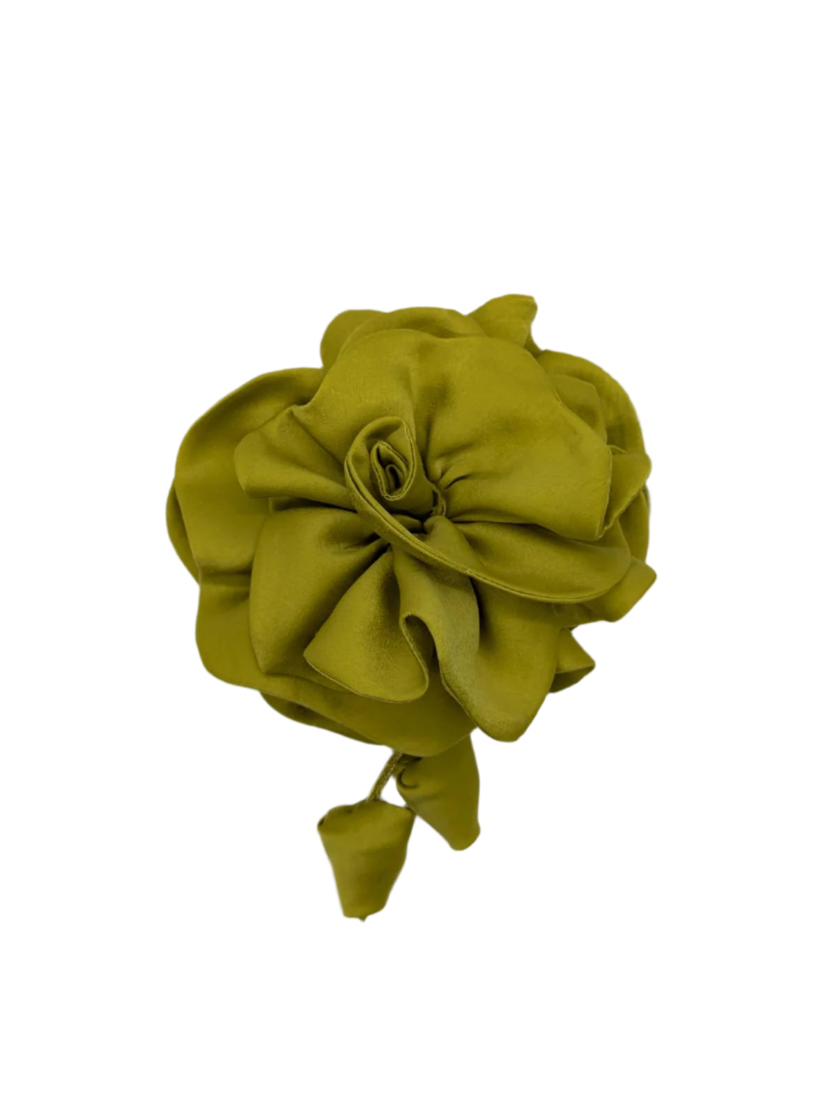 Broochella Men’s Rosetta flower brooch pin silk satin handmade luxury designer chartreuse 