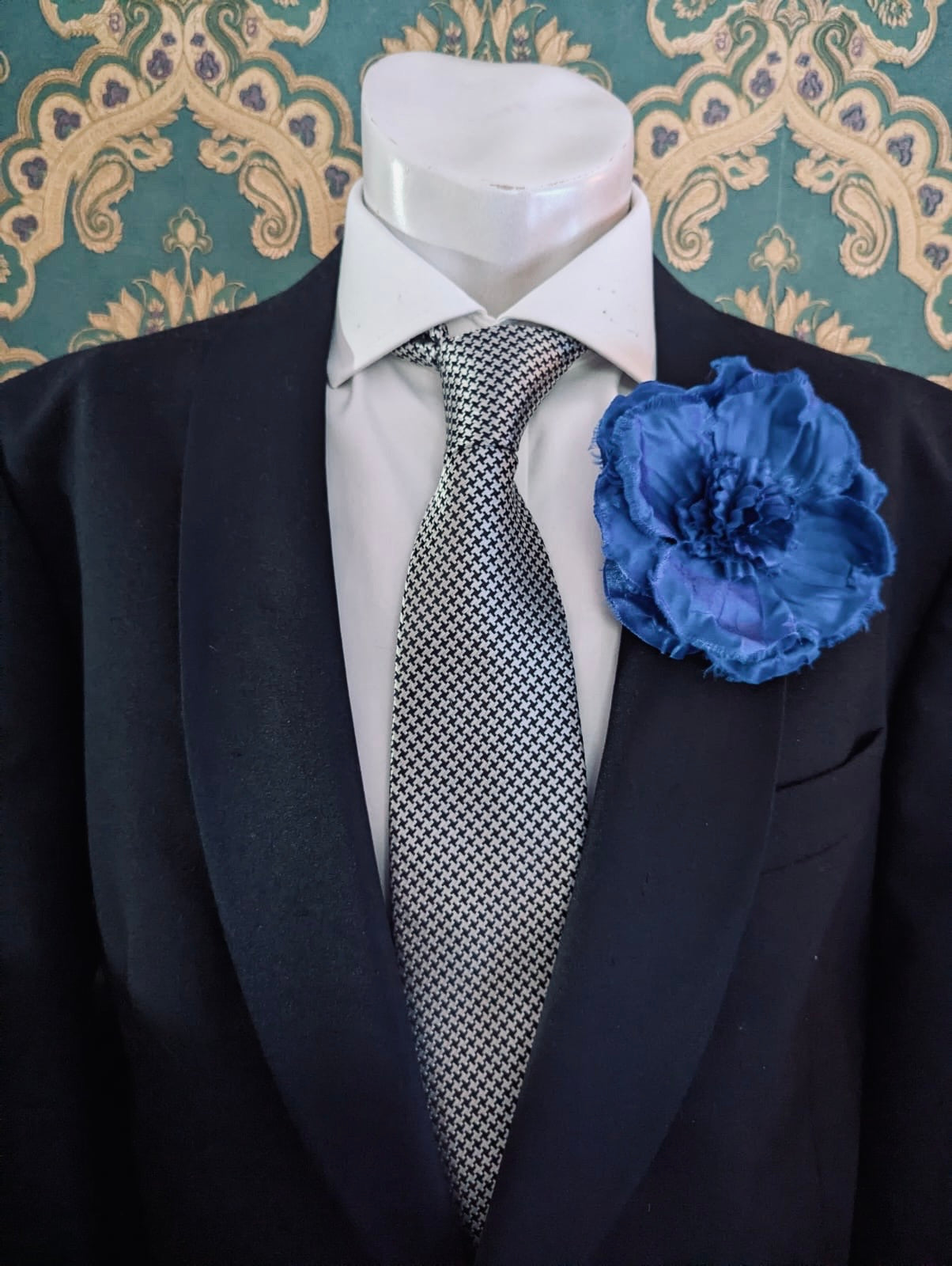 Broochella Men's Malva flower brooch pin handmade luxury designer blue 