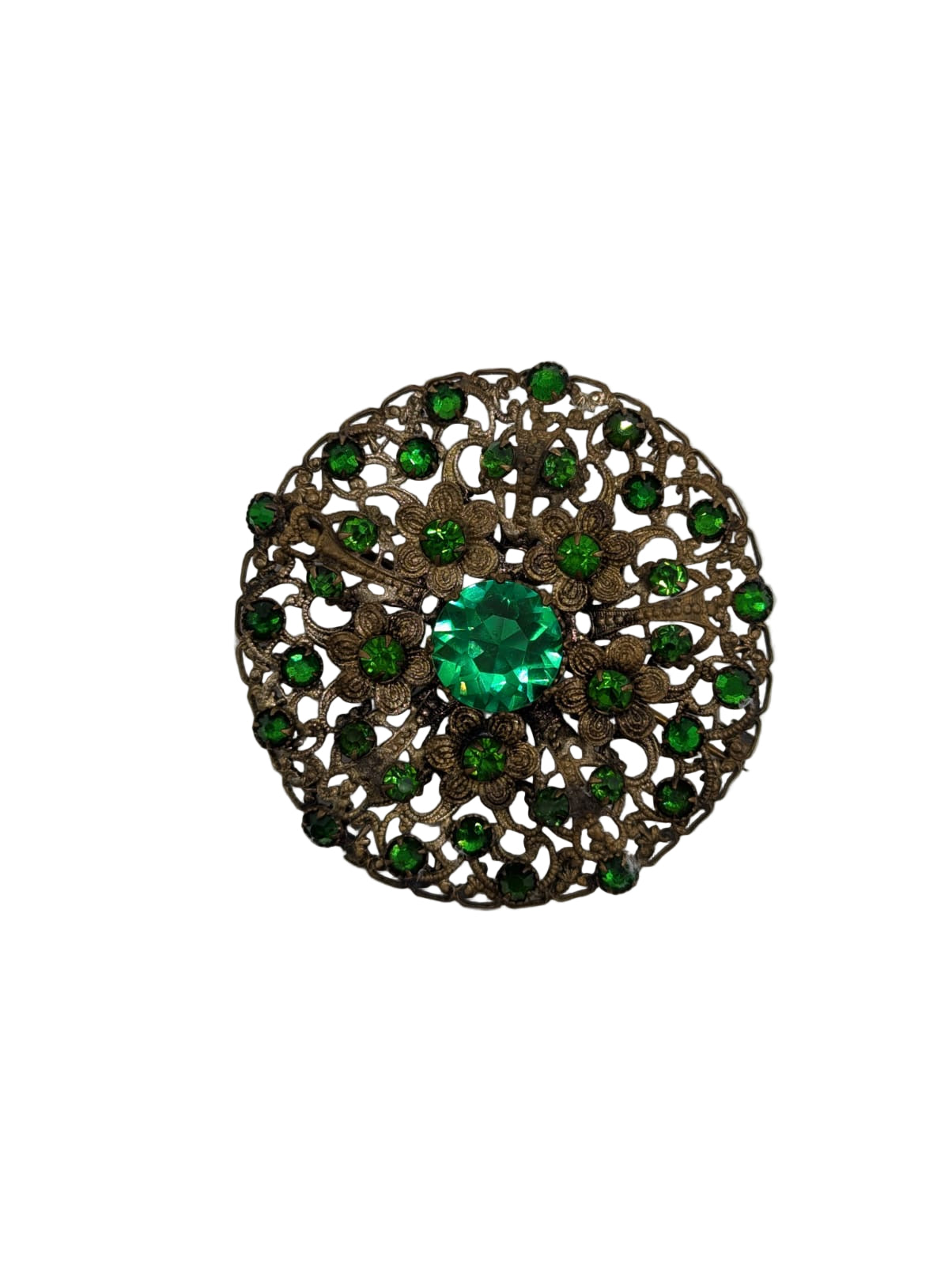 Smeraldo Fiore 1930's Czech Filigree Vintage Brooch Pin