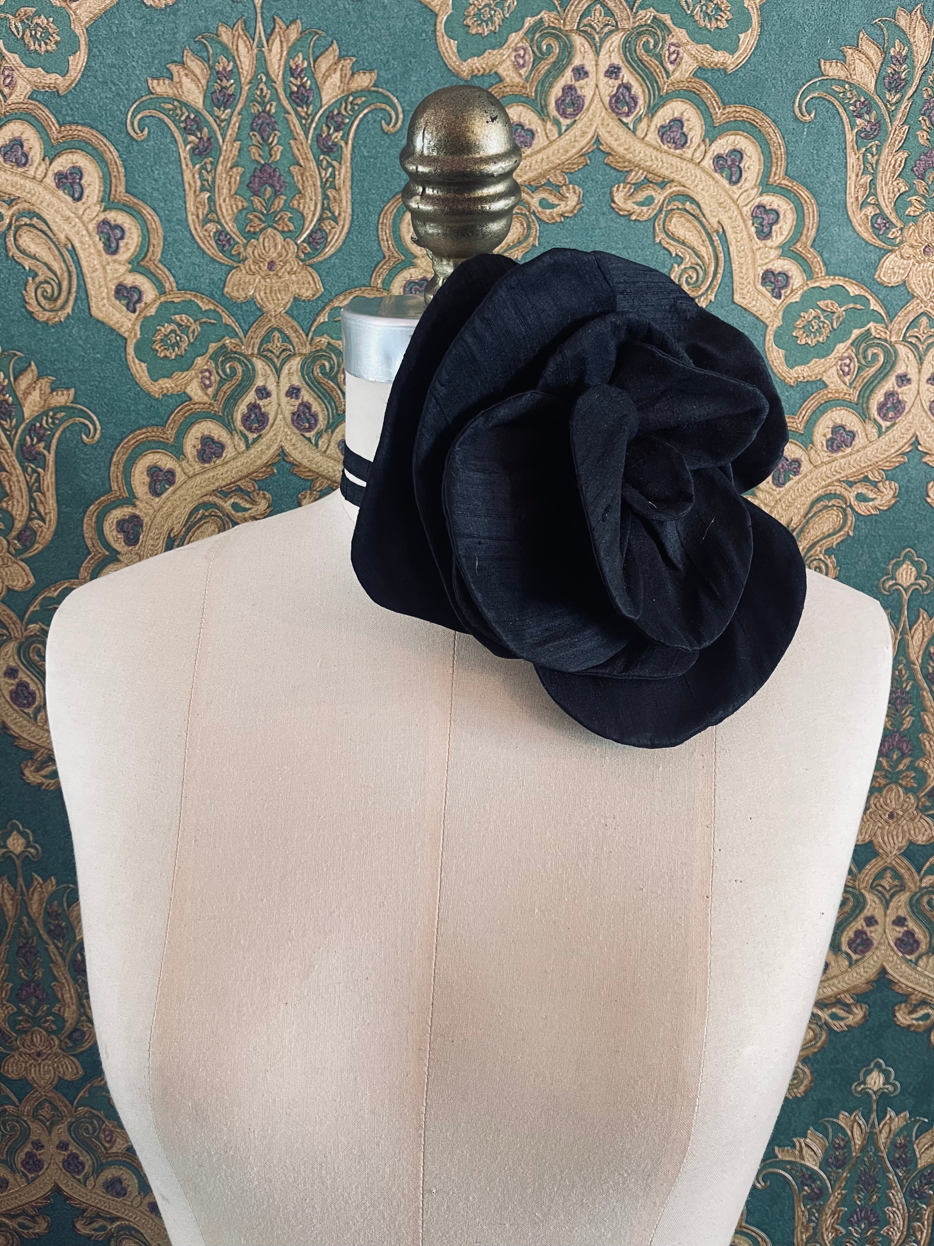 Broochella Bellucci handmade silk flower brooch pin choker luxury designer women’s accessory black