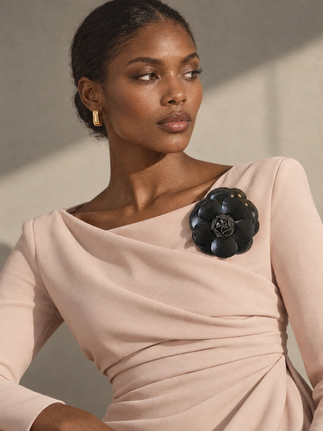 Camelia Flower Brooch Pin-Black