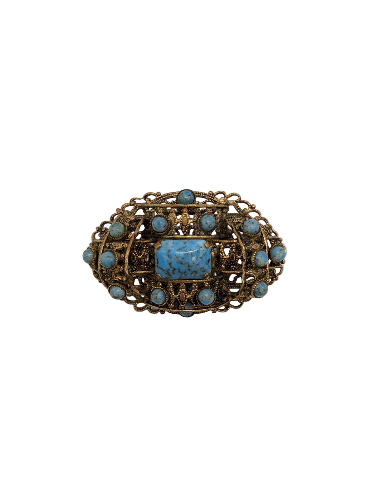 Tesoro Azzurro Czech Filigree Vintage Brooch Pin