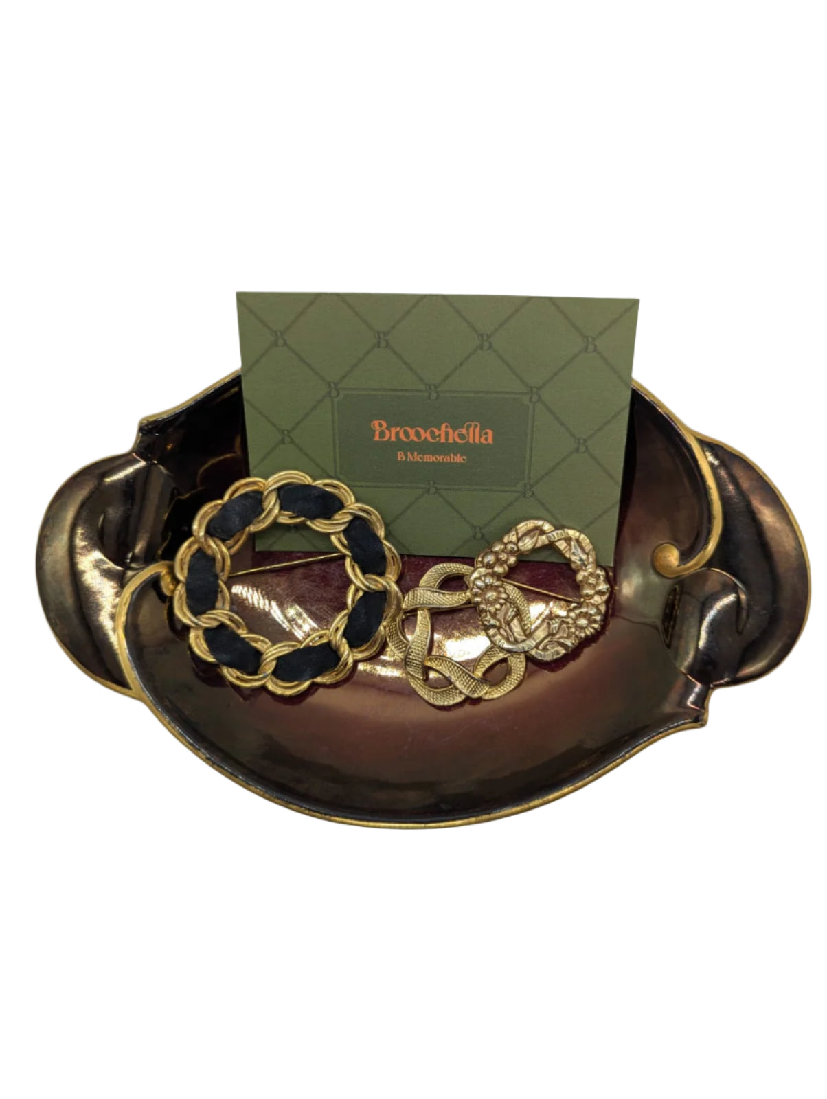 Broochella Golden Wreath vintage brooch pin set trio gold tone metal men's women's vintage designer