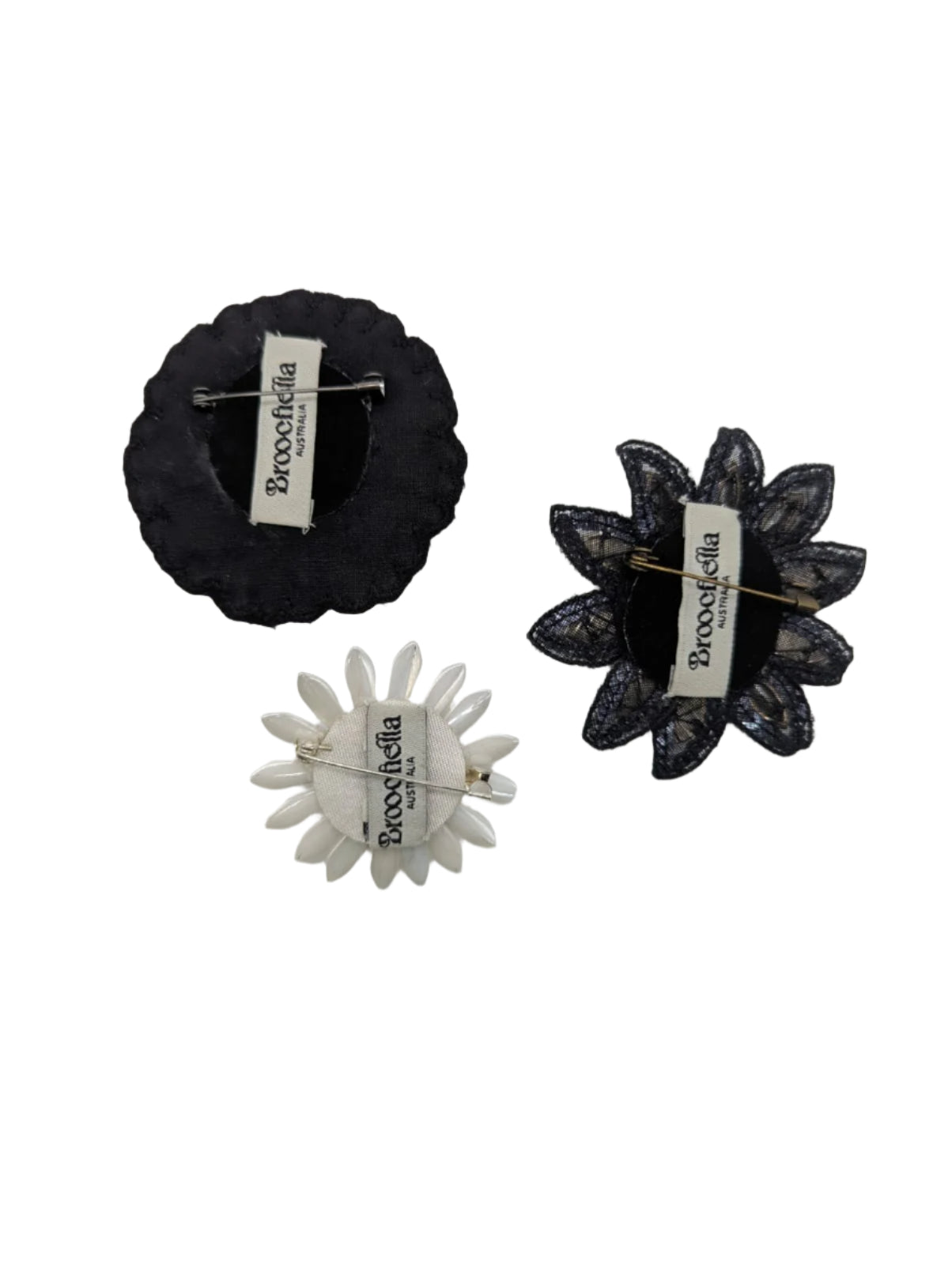 Broochella Men's Flower brooch pin trio  set hand beaded crystal white red crystal handmade luxury designer 