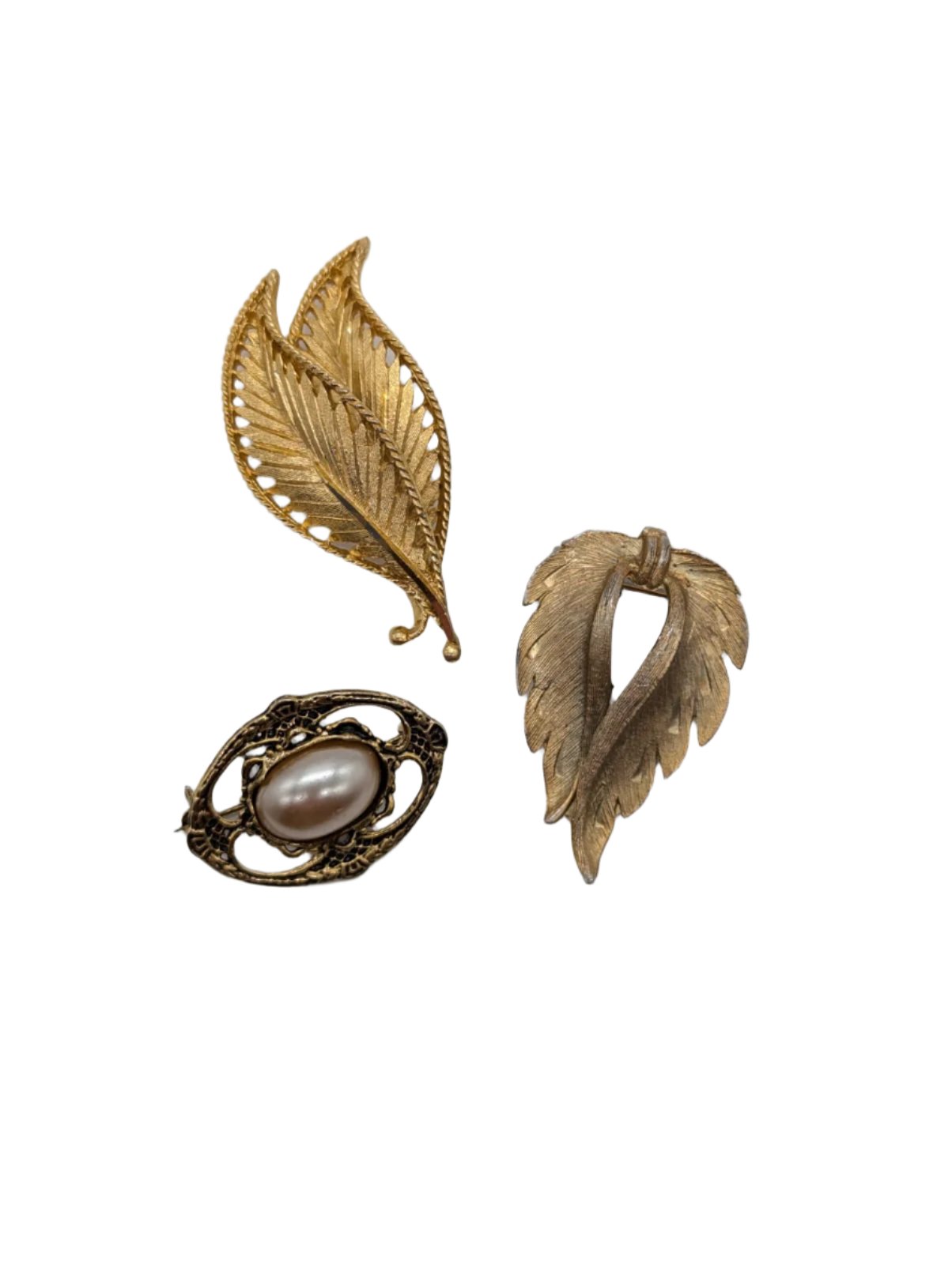 Golden Leaflet Vintage Brooch Set