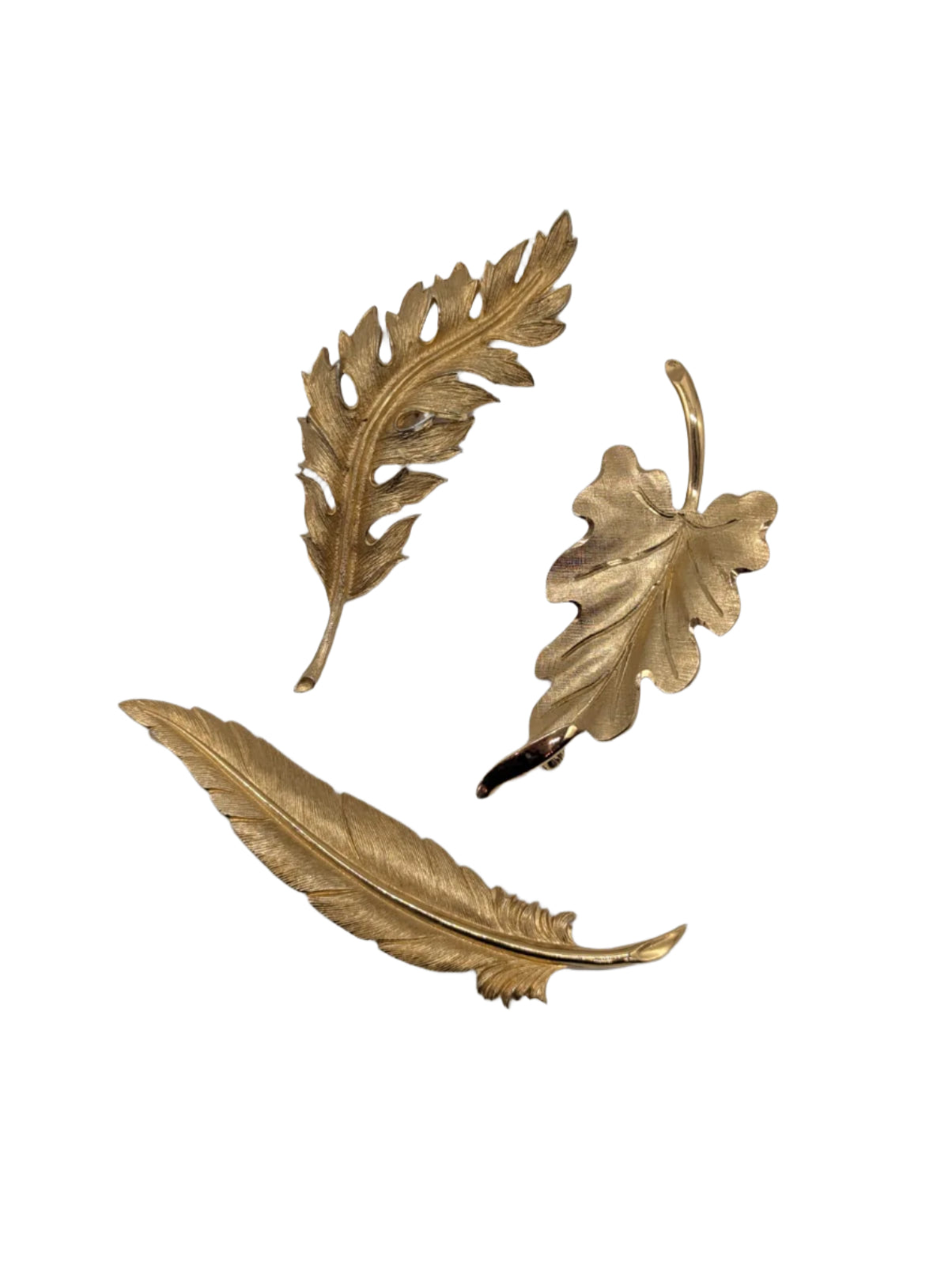 Broochella Foglia d’Oro vintage brooch pin trio set leaf gold tone metal luxury men’s women’s designer 